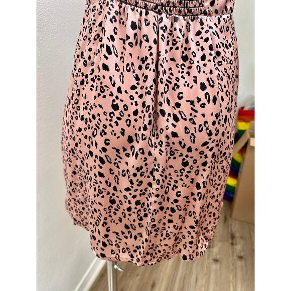 Reformation Silk Cheetah Mini Dress Pink/Black US 6 Spaghetti Strap - Picture 6 of 13